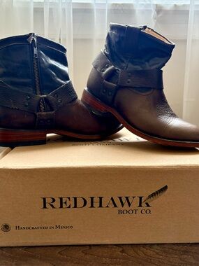 Red Hawk Brown Leather Harness Boots